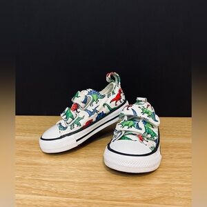 Converse White Kids Sneakers with Multi-Color Dinosaur Print (Green, Blue, Red)